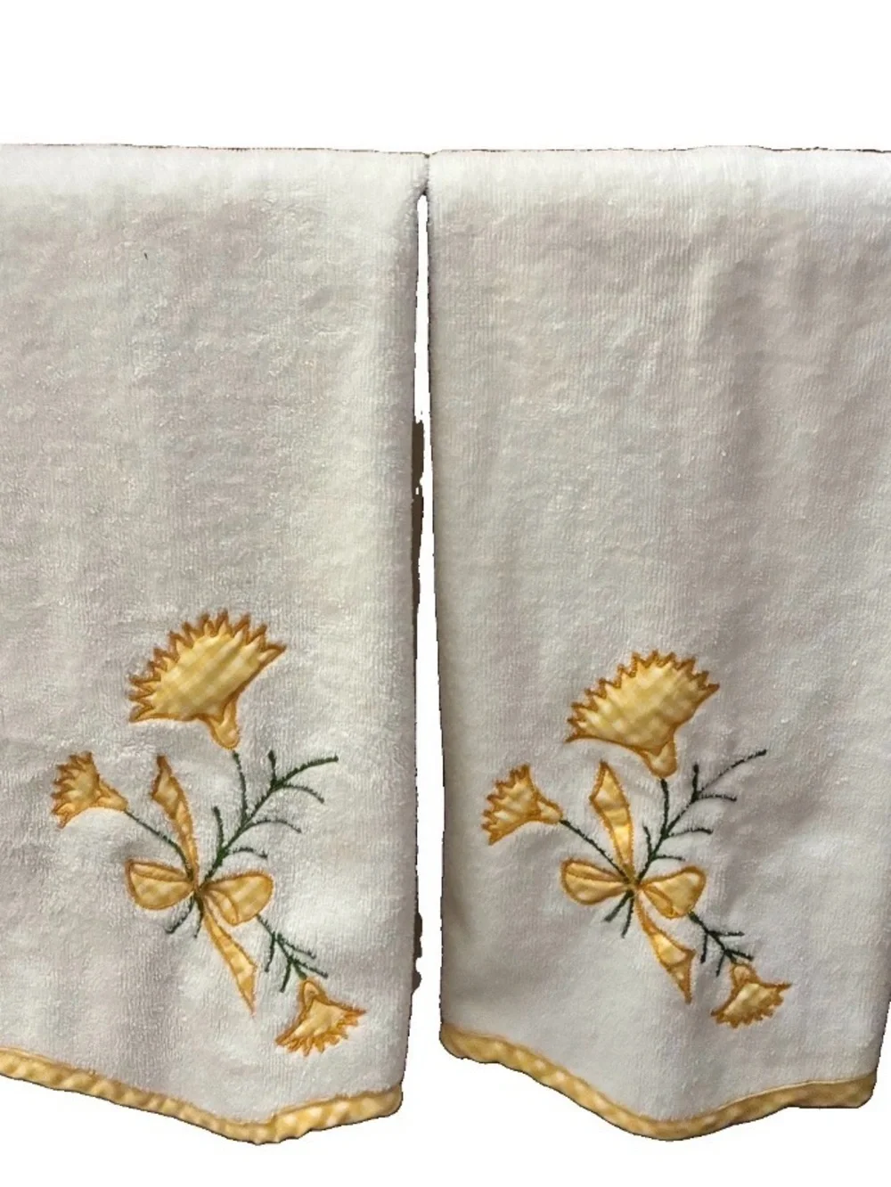 Vintage FieldCrest / Martex 4‎ Piece Yellow Floral Gingham Embroidery Towel Set